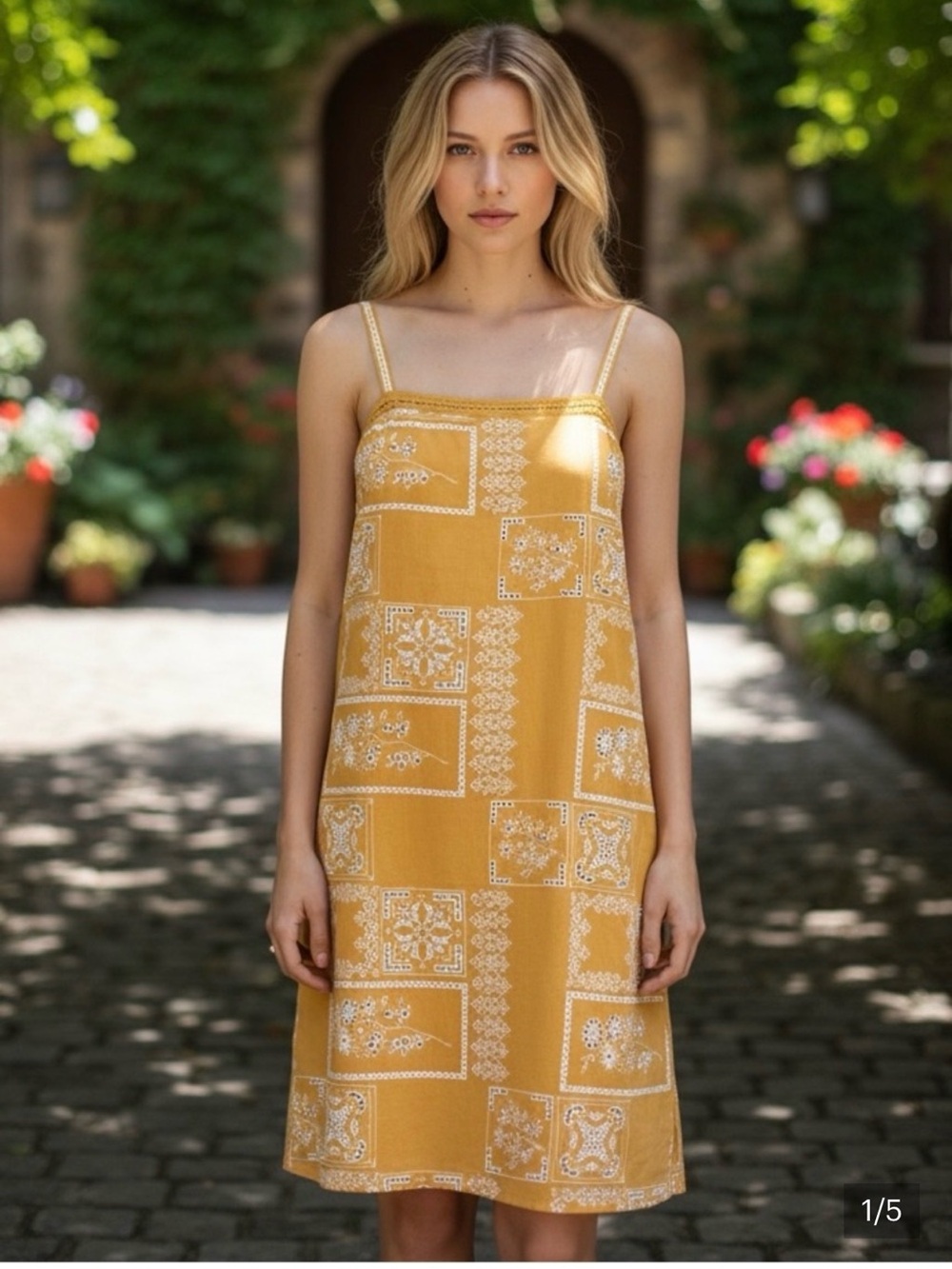 Anthropologie Sibyl Mustard Yellow Printed Sundress - Picture 4 of 9